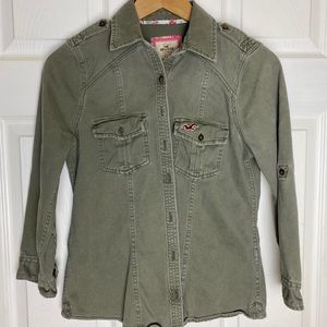 Hollister Army Green Button Down Shirt